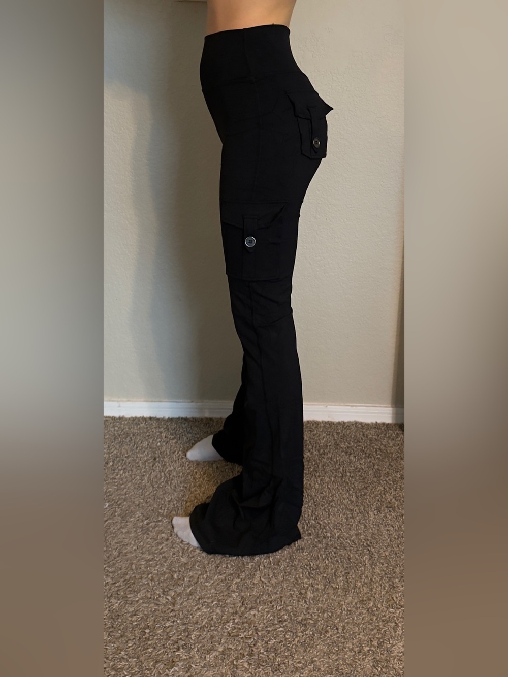 Women's Black Flare Yoga Pants with Flap Pockets